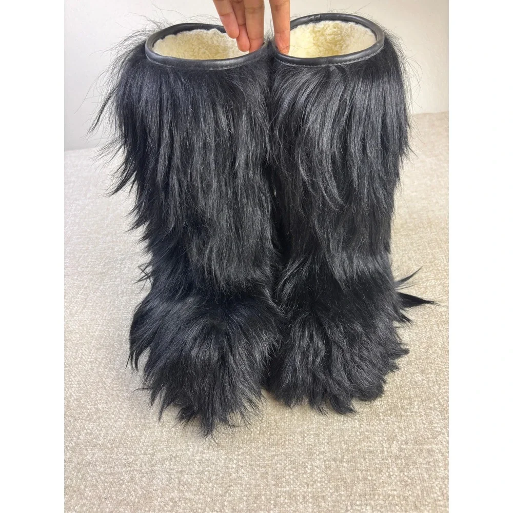 Oscar Sport Vintage Yeti Boots Black Faux Fur Made in Italy Womens 9 EU 40